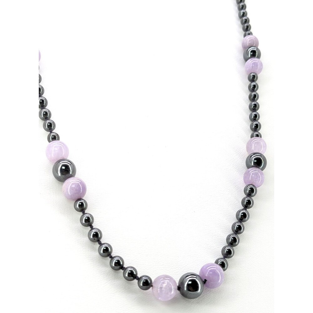 Vintage Gunmetal Tone Beaded Necklace Amethyst Stone Infinity Loop 17 Inch 101g